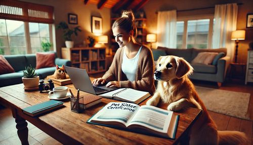 ペットシッター資格の勉強をしている様子